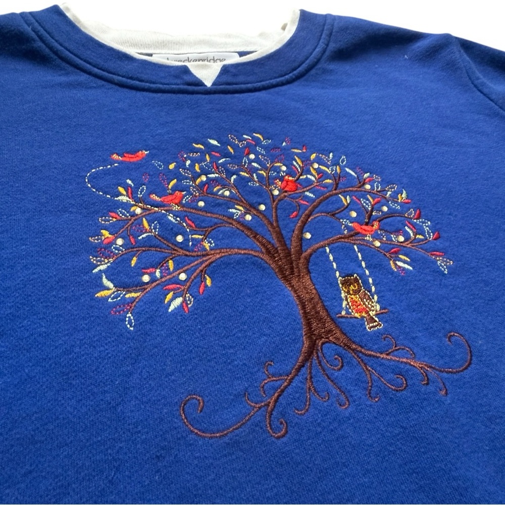 Vintage Y2K Breckenridge Embroidered Birds Double Collar Sweatshirt Size Large - Picture 2 of 5